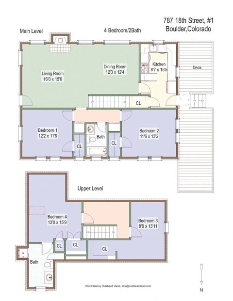 Floor plan for 4 beds, 2 baths, 1800 sqft